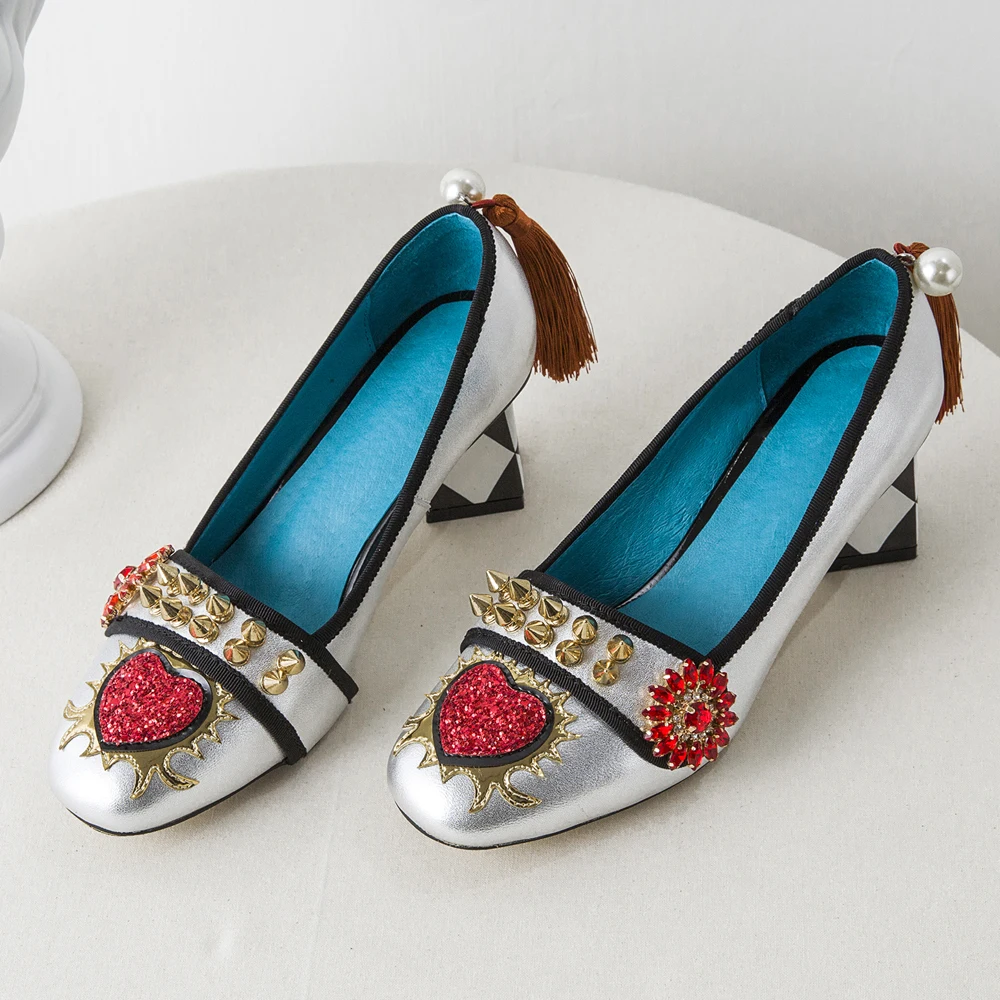 Модные женские 100% кожаные туфли на каблуке Комфортные со стразами весну и лето