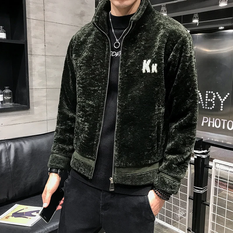 Мужская зимняя куртка-бомбер теплая шерстяная с разрезами повседневное пальто