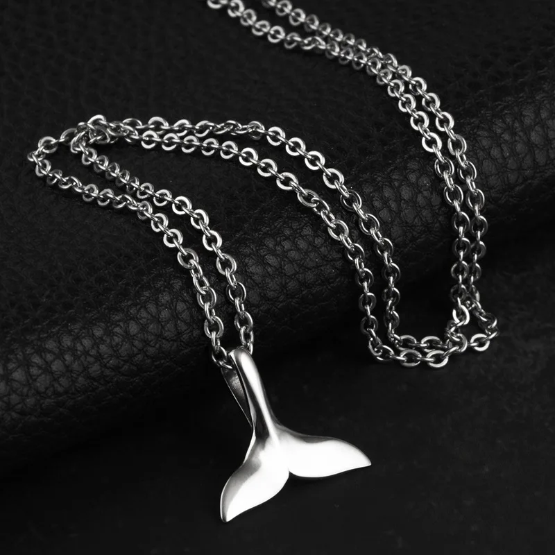 

Hip Hop Fashion Whale Single Tail Pendants Necklace Titanium Steel Dolphins Whale Fish Tail Necklace Pendants For Men Women