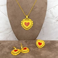 ethiopia heart dubai jewelry sets for women love necklace bracelet earrings ring fashion gold color collar african wedding gifts