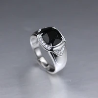 real 925 sterling silver black agate personality male ring