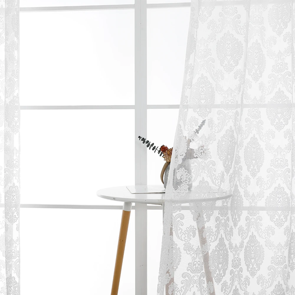 

MRTREES Luxury European Lace Tulle for Living Room Curtains with Embroidery for Bedroom Window Treatment Sheer Curtains Drapes