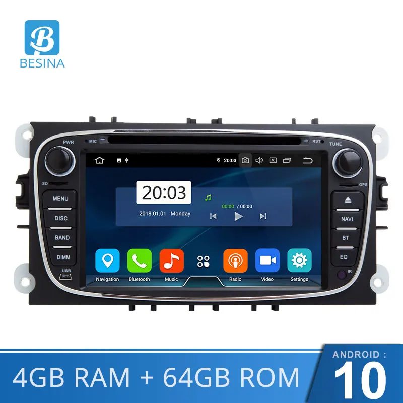 Besina Восьмиядерный Android 10 автомобильный dvd-плеер для FORD Focus S-MAX Mondeo Kuga C-MAX Fiesta WIFI GPS