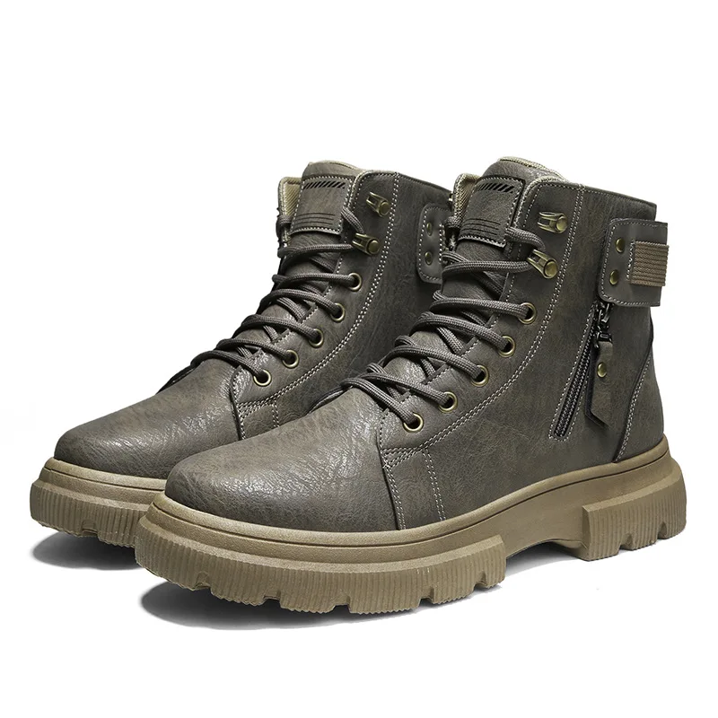

New Men Boots Leather Lace Up Military Boots Men Autumn Ankle Lightweight Shoes For Men Winter Casual Non Slip