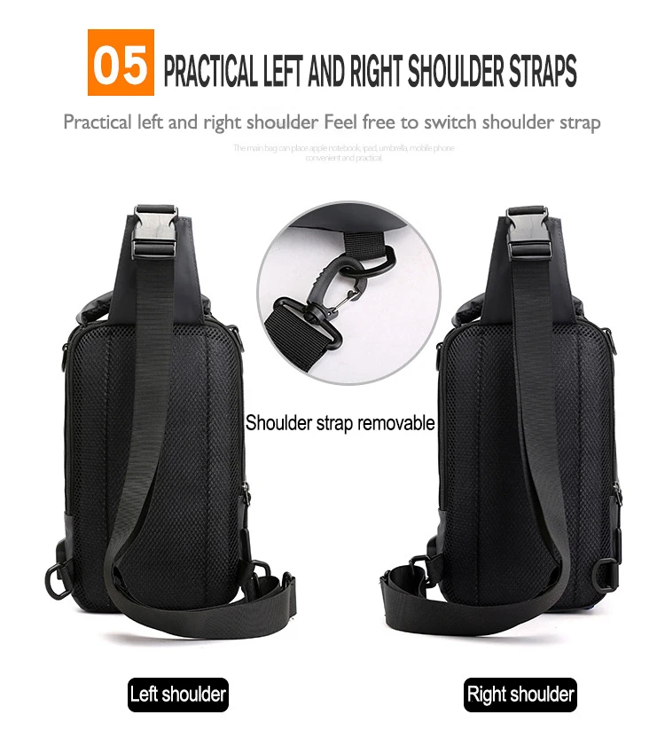 OZUKO New Multifunction Crossbody Bag for Men Chest Pack Sling&Double Shoulder Bag Male Waterproof Short Trip Messenger Bag