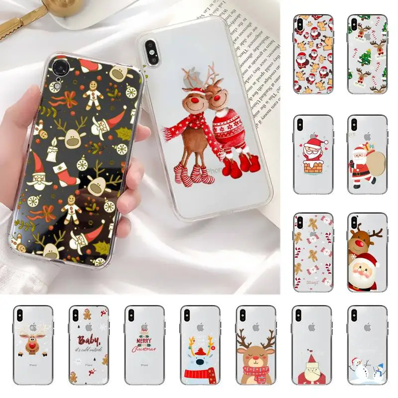 

YNDFCNB Christmas New Year gifts elk snow Phone Case for iPhone 11 12 13 mini pro XS MAX 8 7 6 6S Plus X 5S SE 2020 XR cover