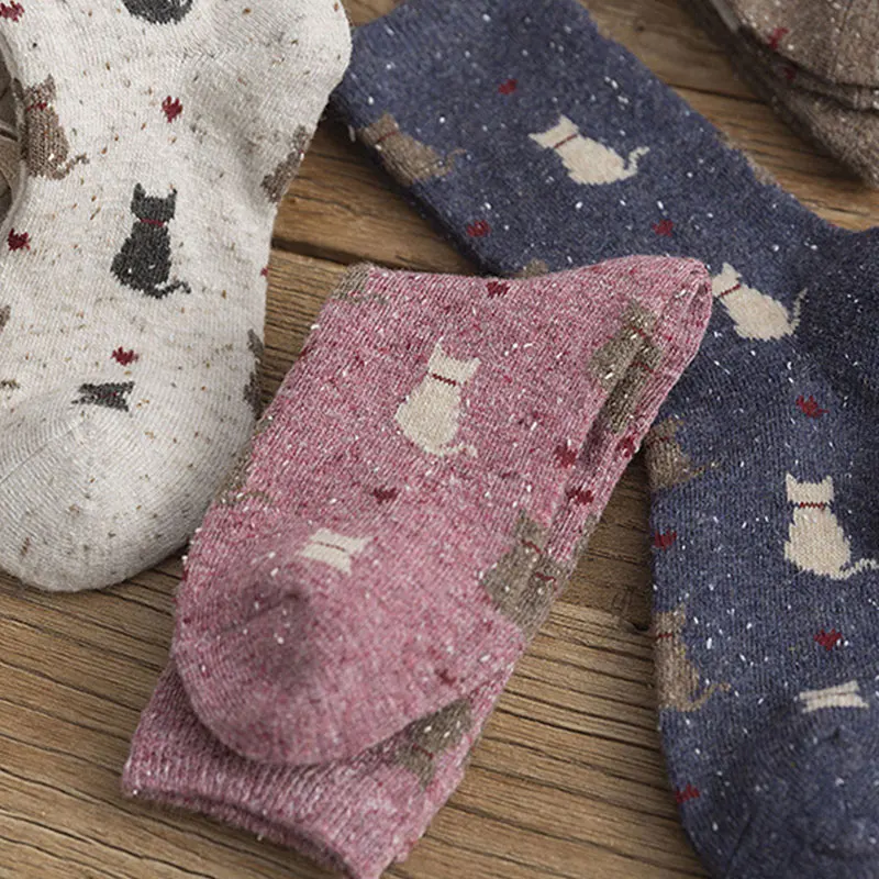 

Cat Printed Autumn And Winter New Style Japanese Cute Socks Korean Cat Harajuku Socks Women Woool Kawaii Thicken Cute Socks