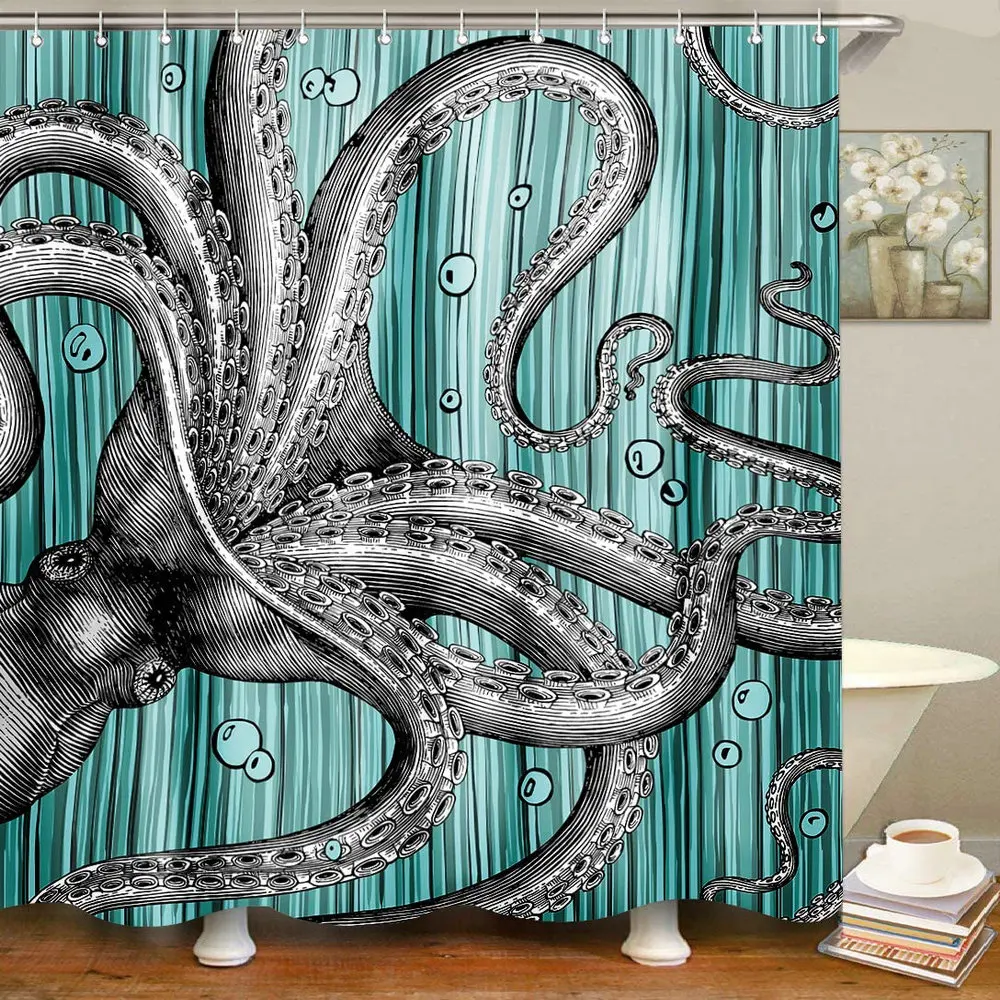 Занавеска для душа Осьминог мультяшный морской монстр Кракен забавный океан