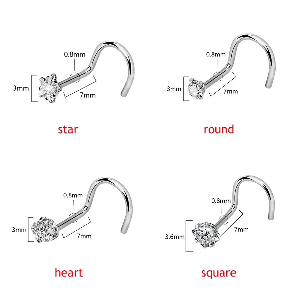 4 шт./лот формы кольцо для носа со стразами 20 г хирургическая сталь витые шпильки