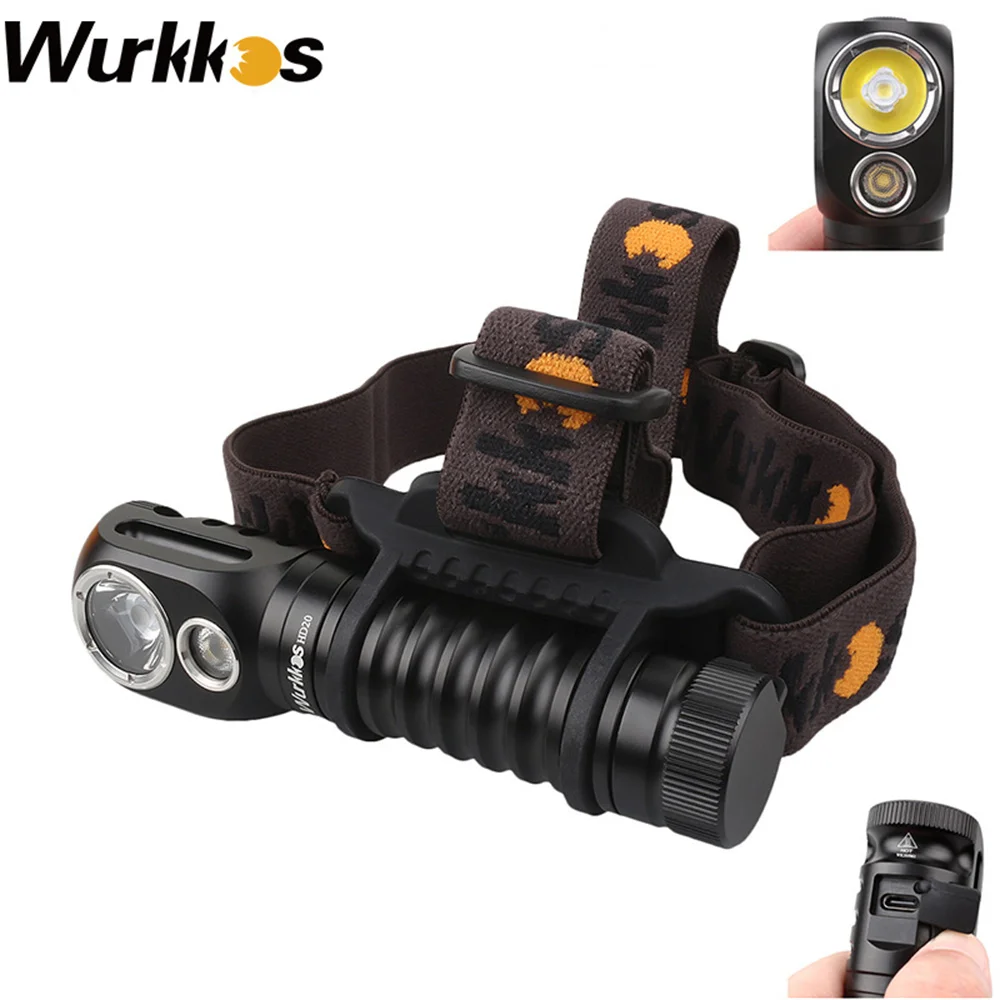 Wurkkos HD20 21700 Rechargeable Headlamp 2000lm Dual LED LH351D XPL USB-C Reverse Charge Headlight Magnetic Tail Work Camp Light