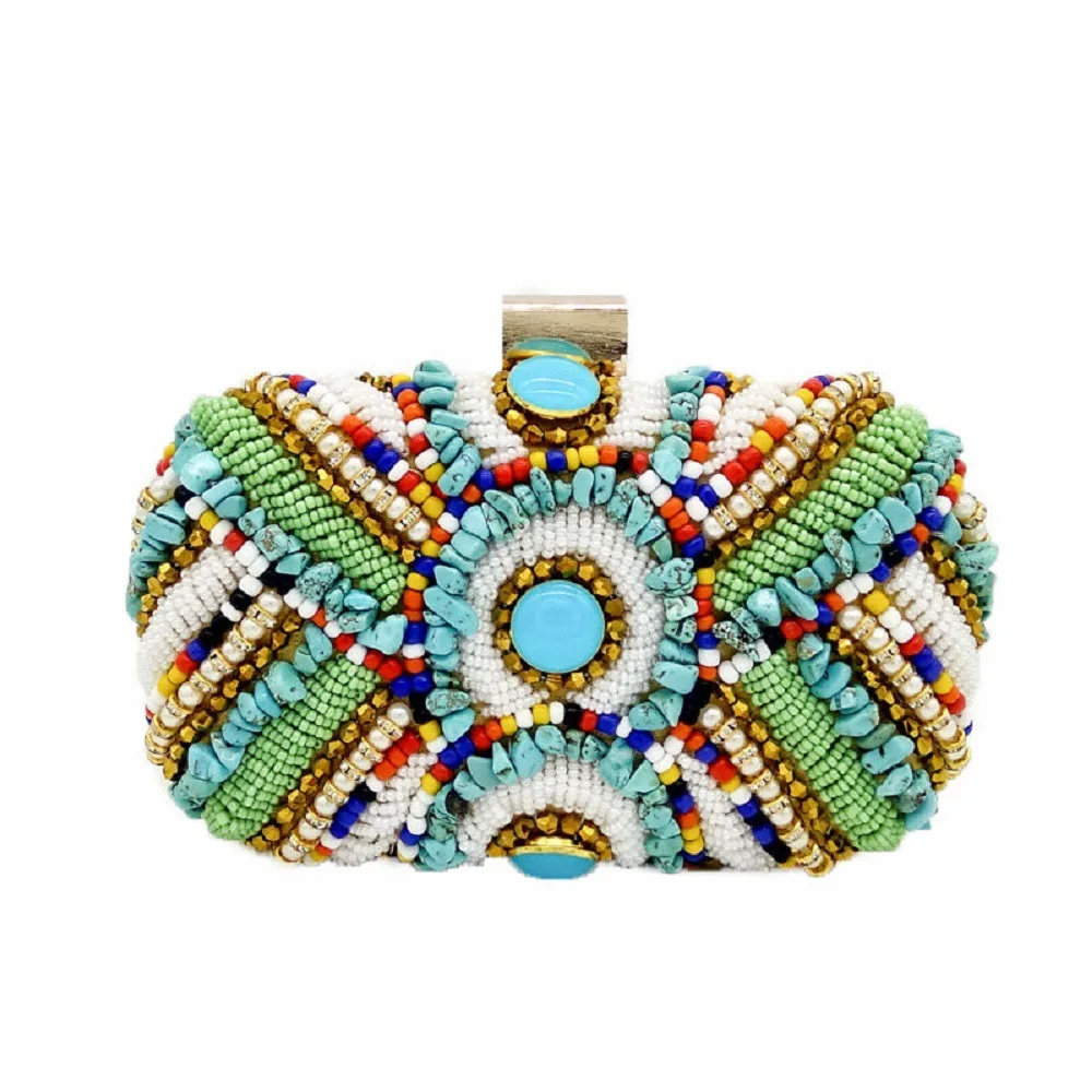 

Handmade Beaded Embroidery Shoulder Bags Women Fashion Bohemian Chain Handbags Party Bride Wedding Clutch Evening Bags and Purse
