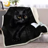 BlessLiving Black Cat Throw Blanket on Sofa 3D Animal Plush Sherpa Blanket Lovely Pet Bedspreads Fur Print Thin Quilt 150x200cm 1