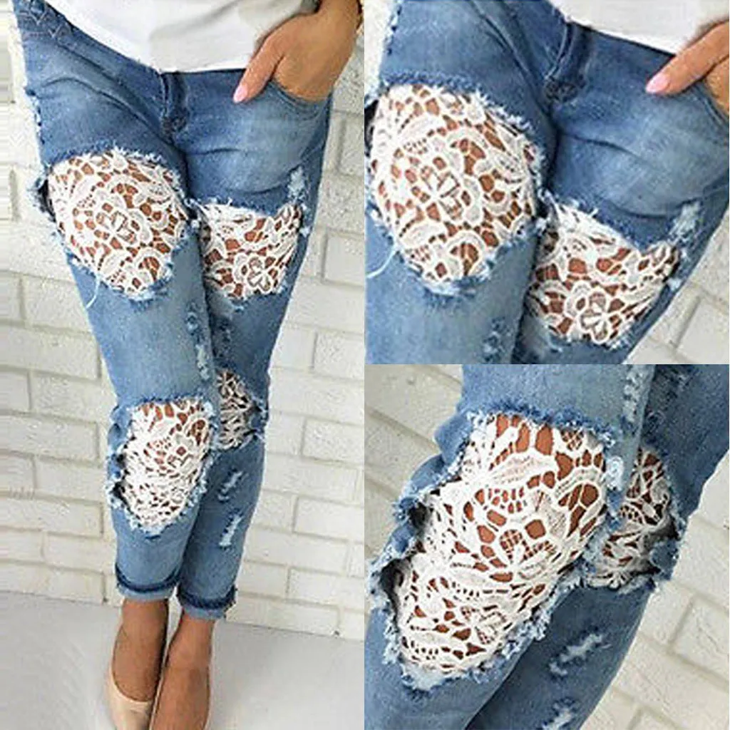 Женские джинсы для женщин с кружевной строчкой женские эффектом пуш-ап прямые до