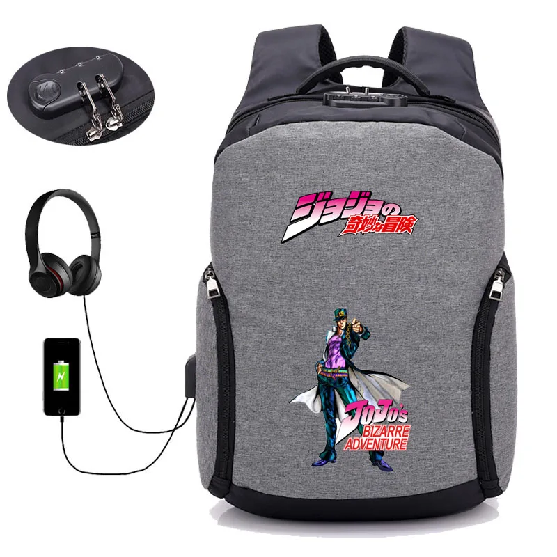 

anime JoJo's Bizarre Adventure backpack Anti thief USB Recharging Laptop Backpack Men Travel Backpack student book bag 10 style