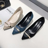 womens new fashion square buckle womens shoes womens self cultivation high heels casual shoes one pedal sexy pointed toe