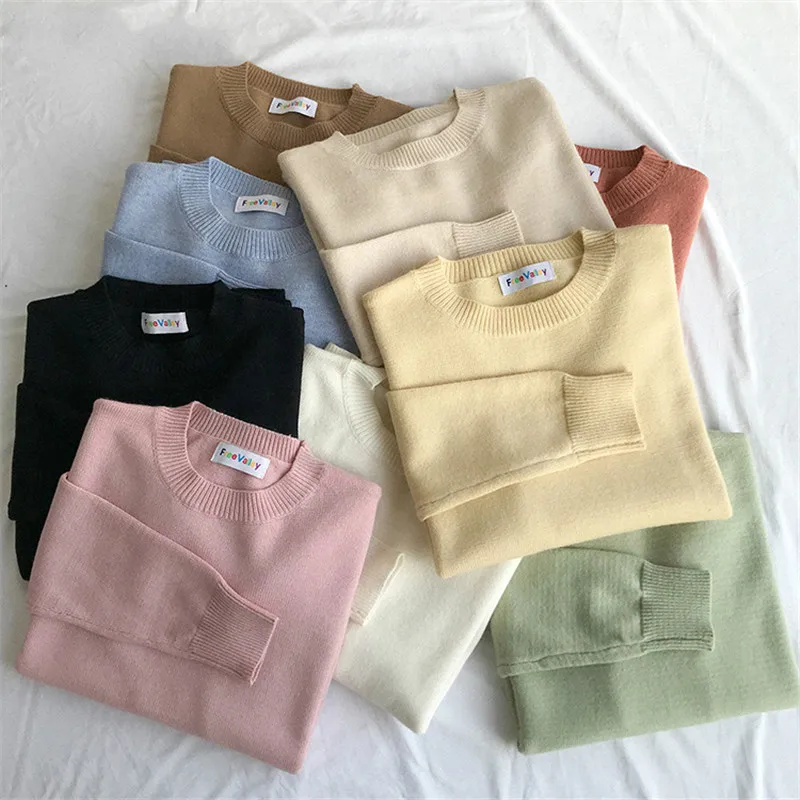 

Basic O-neck Knitted Jumpers for Women Sweater Casual Loose Long Sleeve Winter Sweater Female Pullovers Streetwear