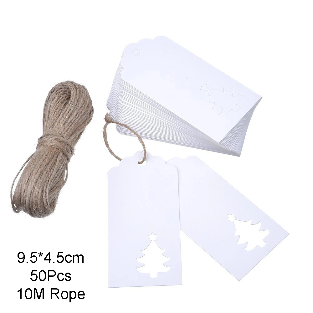 White Tree Rope 50 шт. рождественские украшения для дома многоцветные бумажные бирки из крафт-бумаги Подвески Украшения для рождественской елки Декор Новогодний подарок Navidad - Цвет: White Tree Rope
