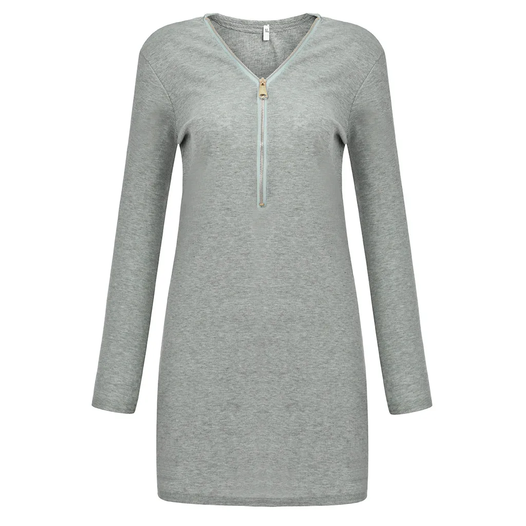 JAYCOSIN женское однотонное платье с v образным вырезом на молнии облегающее