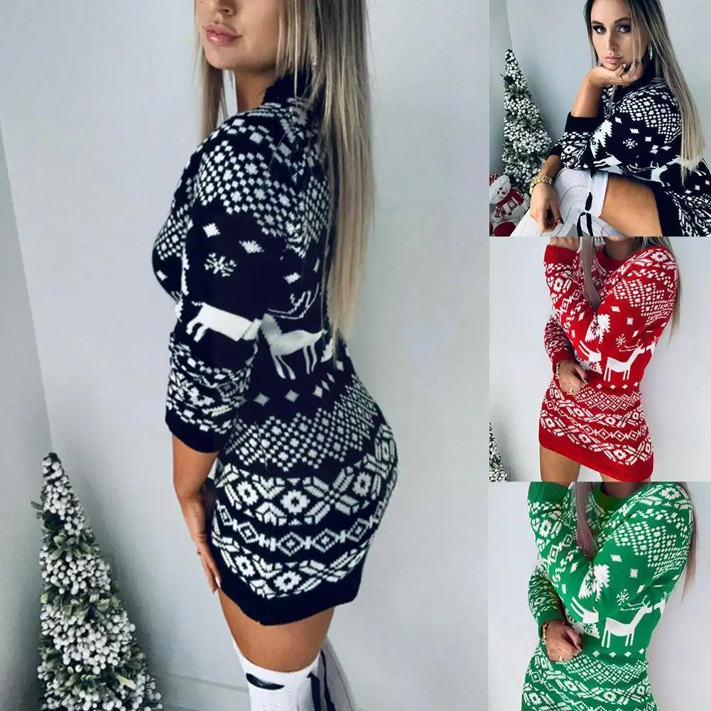 

Fashion Autumn Winter Long Sleeve Christmas Dresses Mini Print A-line Women Christmas Dress Tops New Ladies A5q9