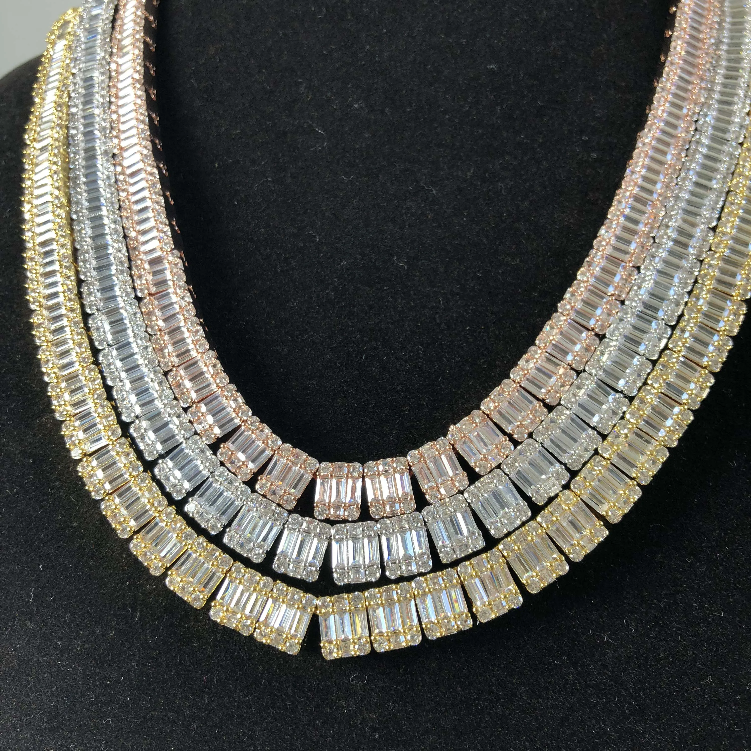 Мужское сверкающее ожерелье для тенниса со льдом и багетом цепочка с кубическим