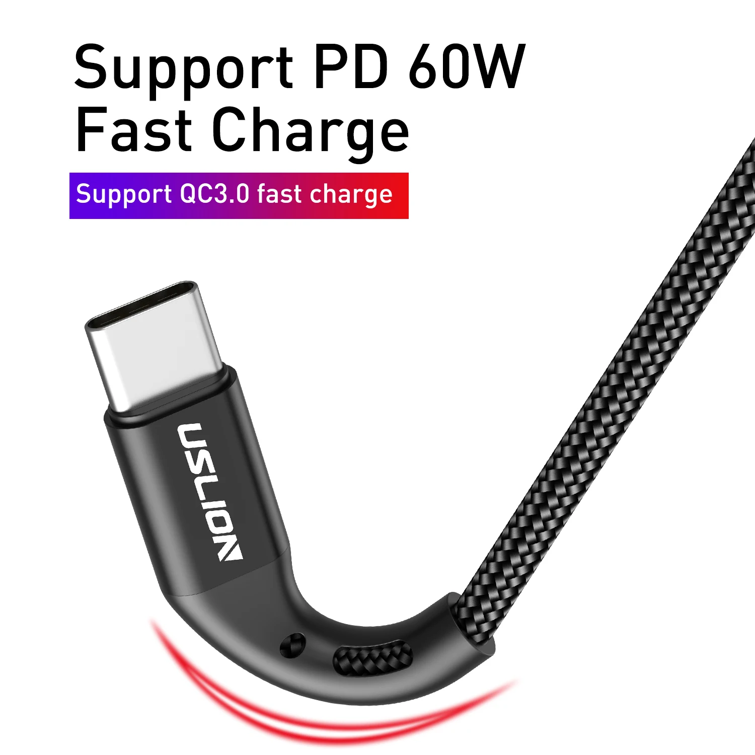 USLION USB C to Type C Cable Fast Charging 60W PD Cable QC 3.0 Quick Charging Mobile Phone Charging Wire USB C Data Cable