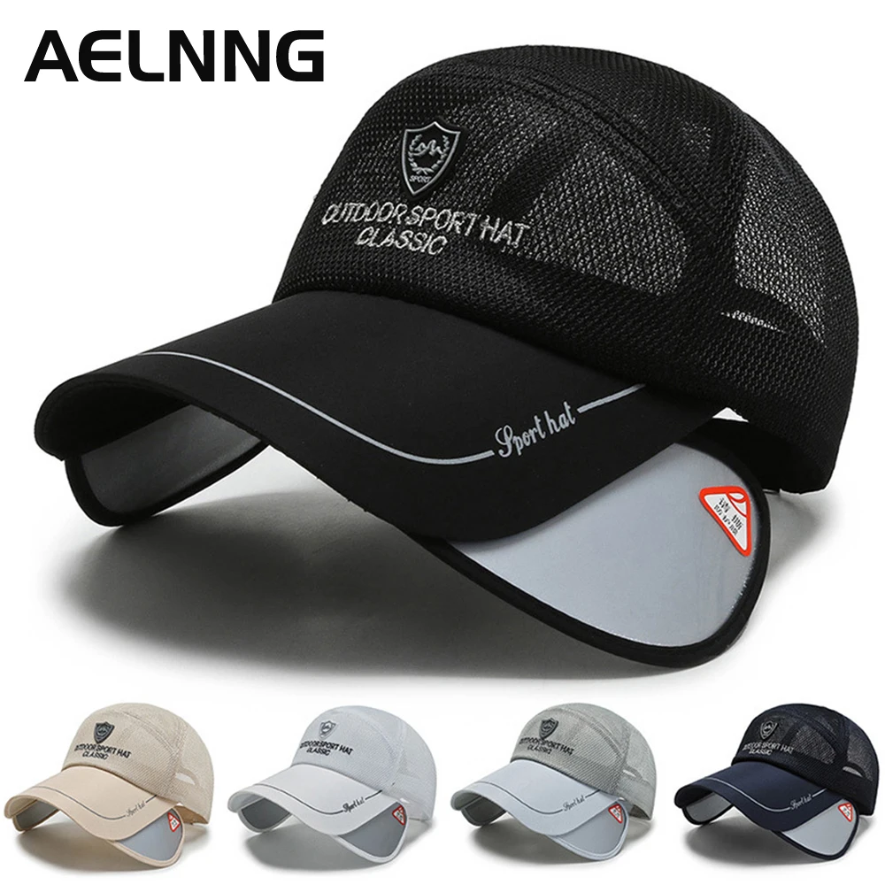 

AELNNG brand Summer New Baseball Cap Men Women Sun Protection Sunhat Retractable Brim Mesh Breathable Outdoor Sports Hat A008