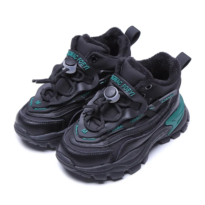 

Children Genuine Leather Shoes Kids Sports Casual flats Shoes Rubber Boy Girl Black Platform Sneakers Shoes Comfortable Winter