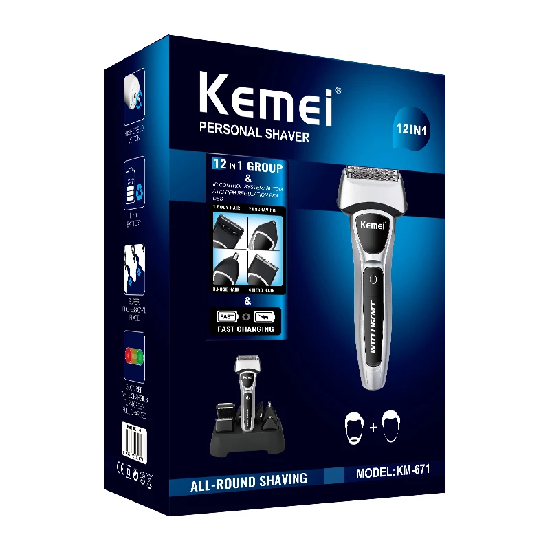 

Kemei 12 In 1 Personal 3D Electric Shaver for Men Hair Beard Trimmer Mesh/foil Razor Rechargeable Hair Clipper Shaving Machine