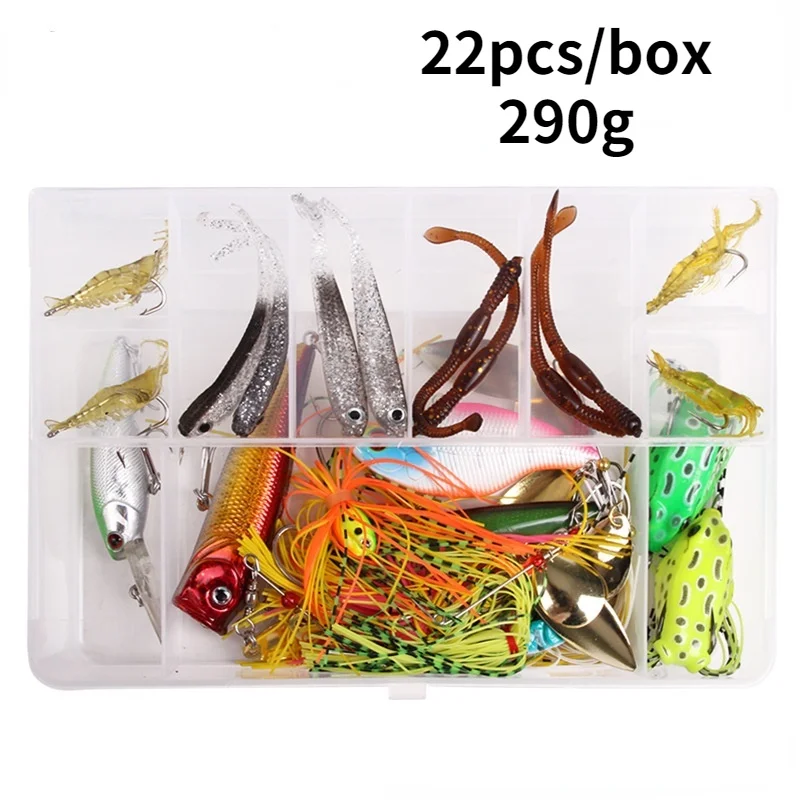 

22PCS Double-layer Box Soft Lure Lure Set Fish Hook Fishing Gear Supplies