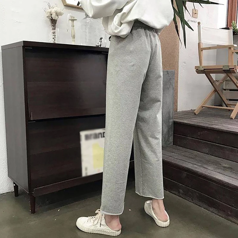 

Women Pants Casual Spring Summer Solid Color Loose Elastic High Waist Tie Straight Casual Pants