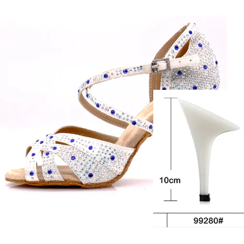 White heel 10cm WUXIJIAO доступно в черном и белом цвете, кроссовки женские танцевальные туфли для джаз, сальса Латина Танцы обувь квадратный Обувь для танцев со стразами свежий Цвет - Цвет: White heel 10cm