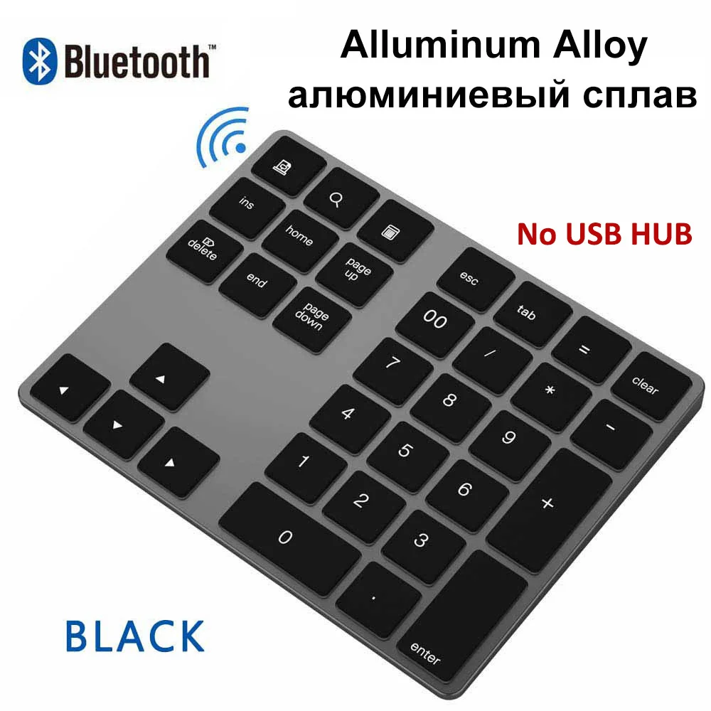 Alu Black No USB HUB AVATTO Aluminum Alloy Bluetooth Wireless Numeric Keypad with USB HUB Digital Input Function for Windows,Mac OS,Android laptop PC - Цвет: Alu Black No USB HUB