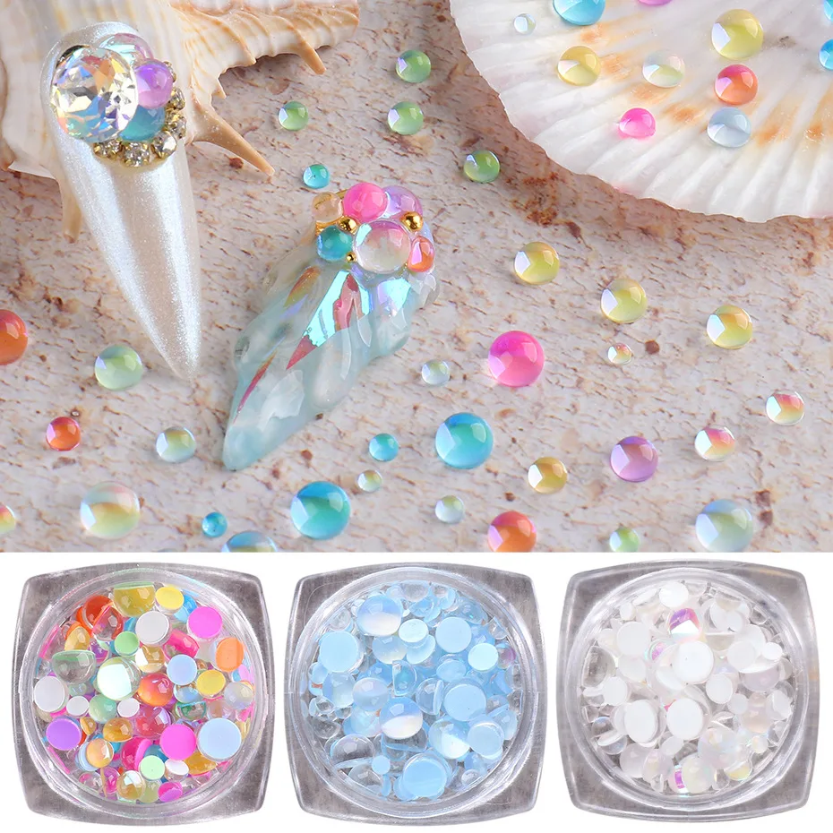 

Candy Colors Mixed Size Mermaid Round Glass Crystal Beads AB 3D Nail Art Rhinestones DIY Flatback Acrylic Stones Decorations