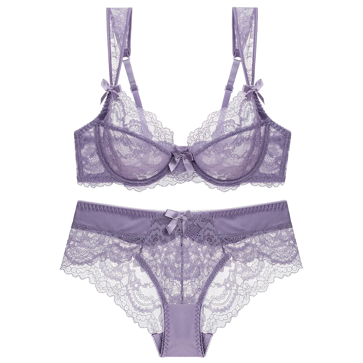 

European and American Lace Ultra Thin Breathable Bra Large Size Gathered Sexy Underwear Set