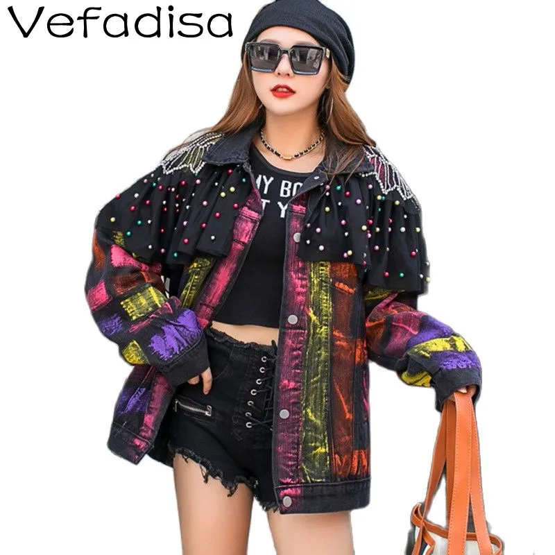 

Vefadisa Heavy Industry Design Sense Fried Street Denim Jacket Women Loose Western Style Beaded Fringed Denim Jacket TT515