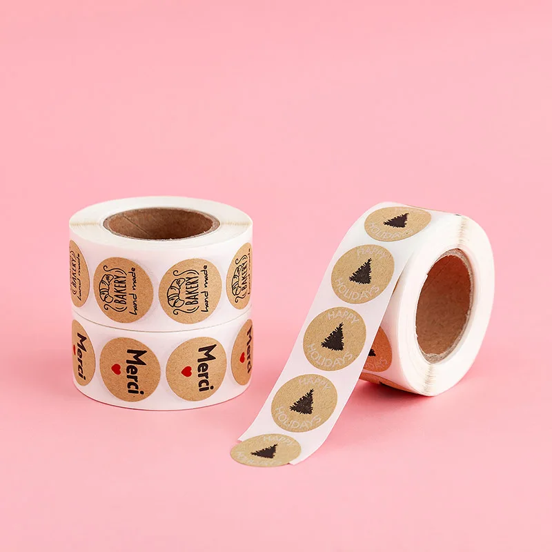 Sticker Kraft 2.5CM With Love Label Round Labels Adhesive 500Pcs Cookie Bags Envelope Wedding Stickers Thank You | Дом и сад