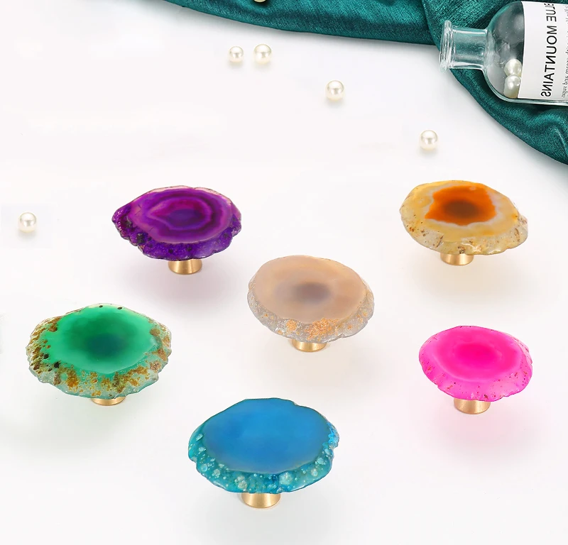 Цветная ручка из натурального агата грубая для резки камня выдвижных ящиков