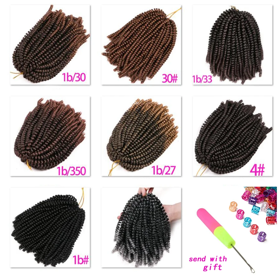 Synthetic Spring Twist Crochet Braid Hair Extension 8 inch 30 strands/pack ombre braiding hair colorful braids extensions |