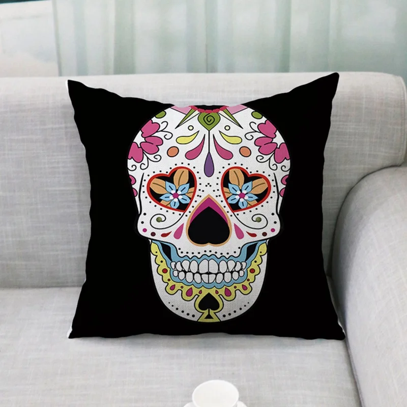 Morden 45x45cm Halloween Sugar Skull Cushion Cover Mexican Skeleton Home Decorative Pillow Case Sofa Throw Pillow Cover