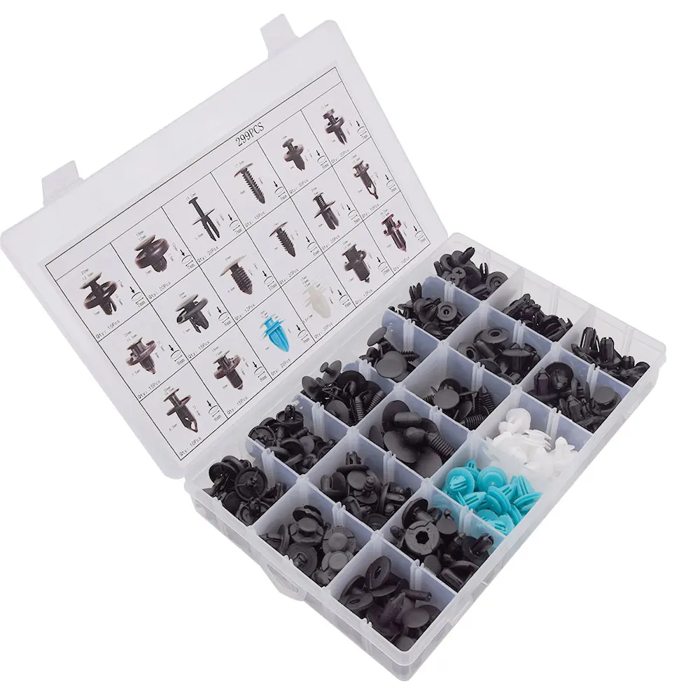 

299pcs 18 kinds Auto Plastic Push Pin Clips Car Body Retainer Push Fender Bumper Panel Fasteners Rivet + 1 pcs Screwdriver Tool