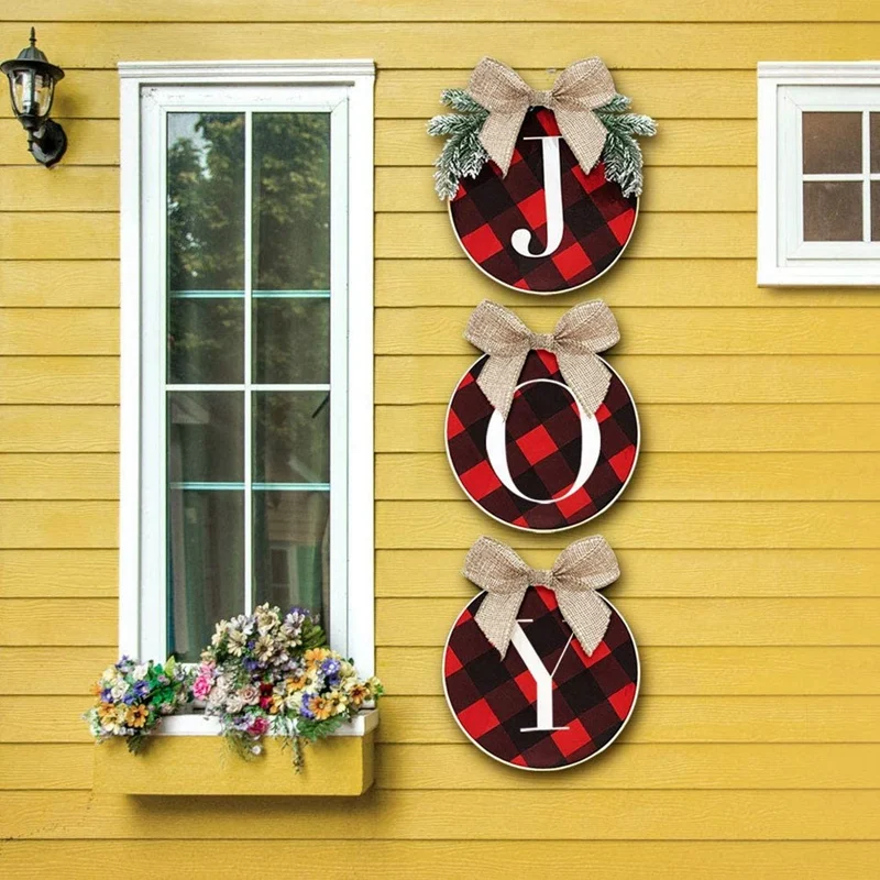 

Christmas Decorations - Joy Sign - Buffalo Check Plaid Wreath for Front Door -Home Window Wall Farmhouse Indoor Outdoor