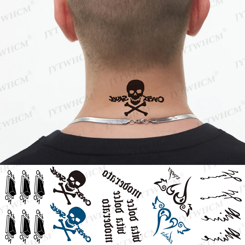 Временная тату-наклейка на шею Череп черное зло сексуальное искусство любовь