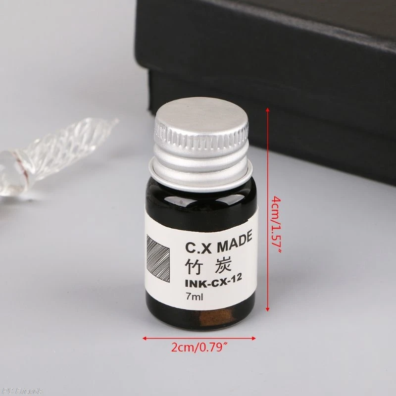 

12pcs Gold Powder Colored Bottled Glass Dip Pen Ink Set Fountain Writing Signature Box Gift 7ML X6HA