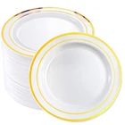Пластиковая тарелка 20 шт. с золотым ободком, 7,5 см, Золотая одноразовая десертная тарелка для салата, идеально подходит для свадеб и вечеринок