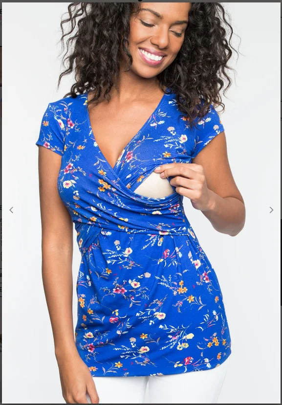 

Fashion Maternity 2021 Sexy Cross V-neck Maternity Nursing Polka Dot Short-sleeved T-shirt Printing Breastfeeding Maternity