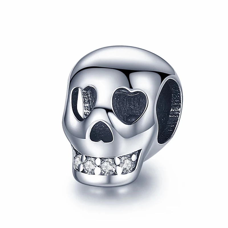 

Cute 925 Sterling Silver Beads Skull Head Halloween Charm Fit Original Pandora Bracelet Women DIY Jewelry Making Gift