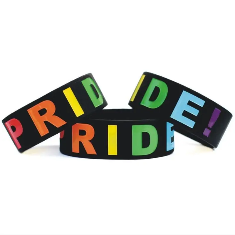 18 Types Unisex LGBT Rainbow Letters Sports Wristband Six-Color Gay Lesbian Pride Silicone Rubber Wristlet Bracelet Party Parade |