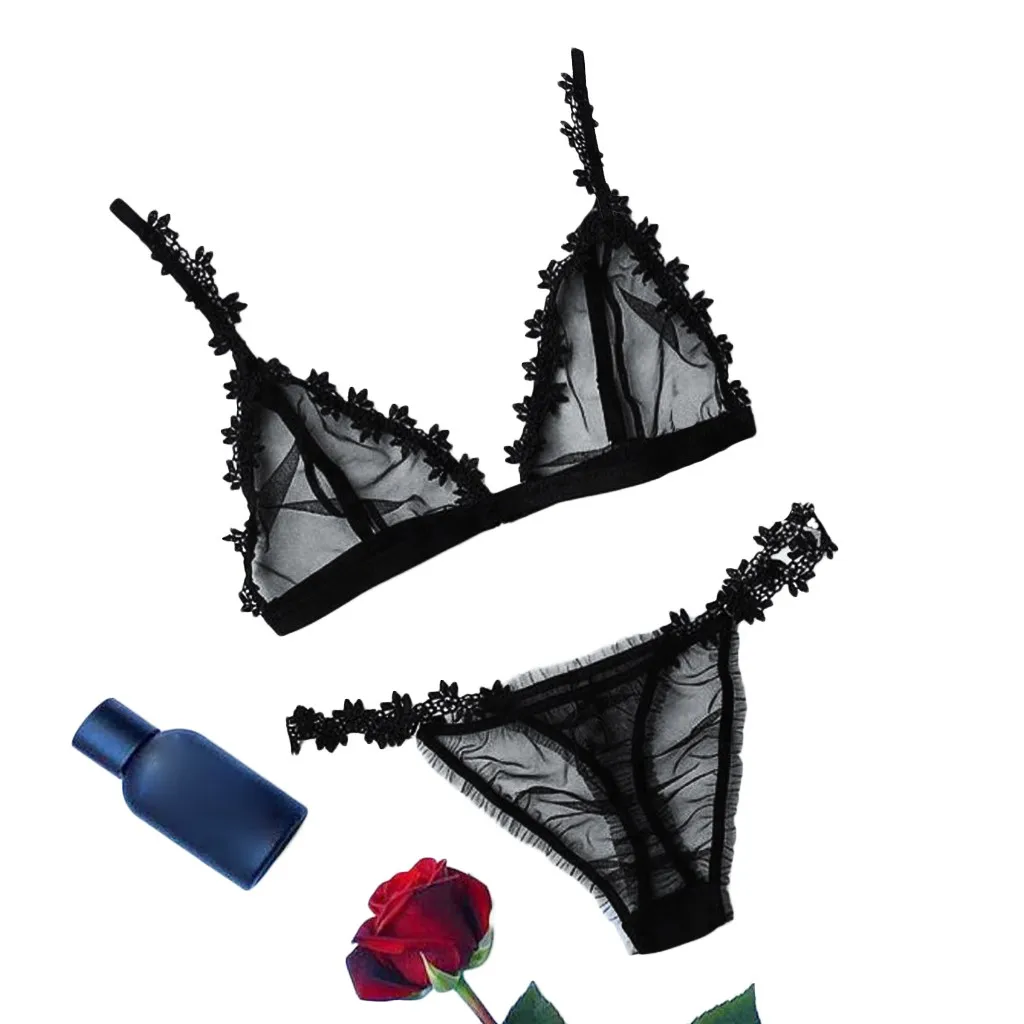 

*Women Embroidered Applique Sexy Lingerie Underwear Plus Size Bra Thong Set S-3XL Ladies Lingerie set underwear women Fashion