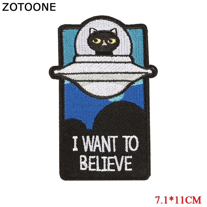 ZOTOONE UFO Patches for Clothing Ironing on Jeans Stripes Stickers Embroidered Badges Alien Cat Patch Creative Applique | Дом и сад
