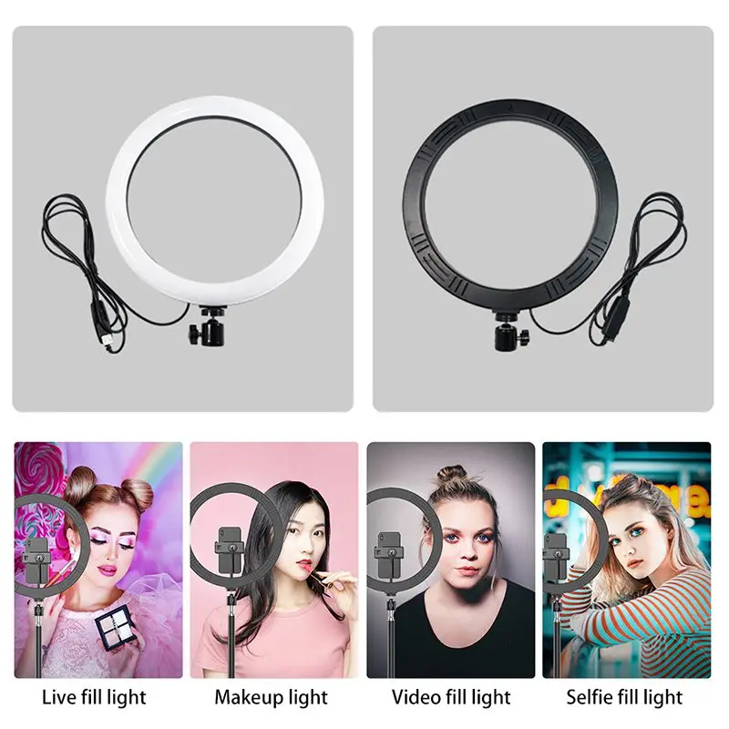 

12 Inch LED Ring Light Photo Studio Two-Color Temperature Adjustable Brightness USB Power Supply With Mobile Phone Holder